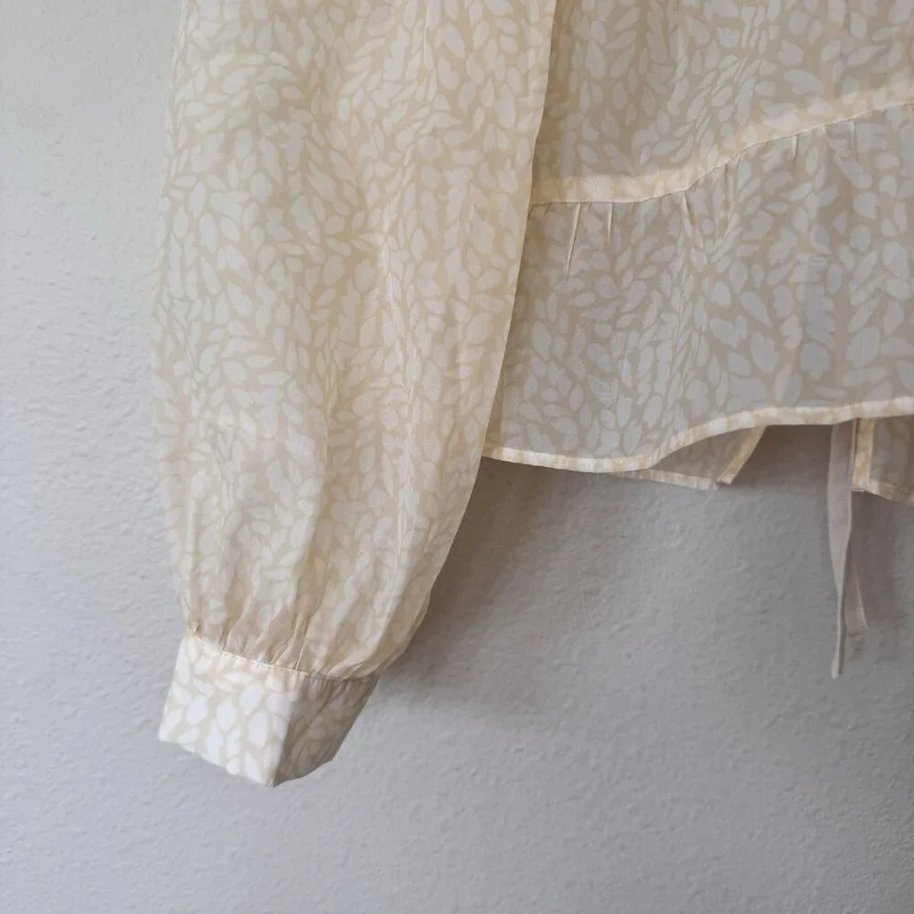 LOFT Sheer Cream Long-Sleeve Peplum Blouse